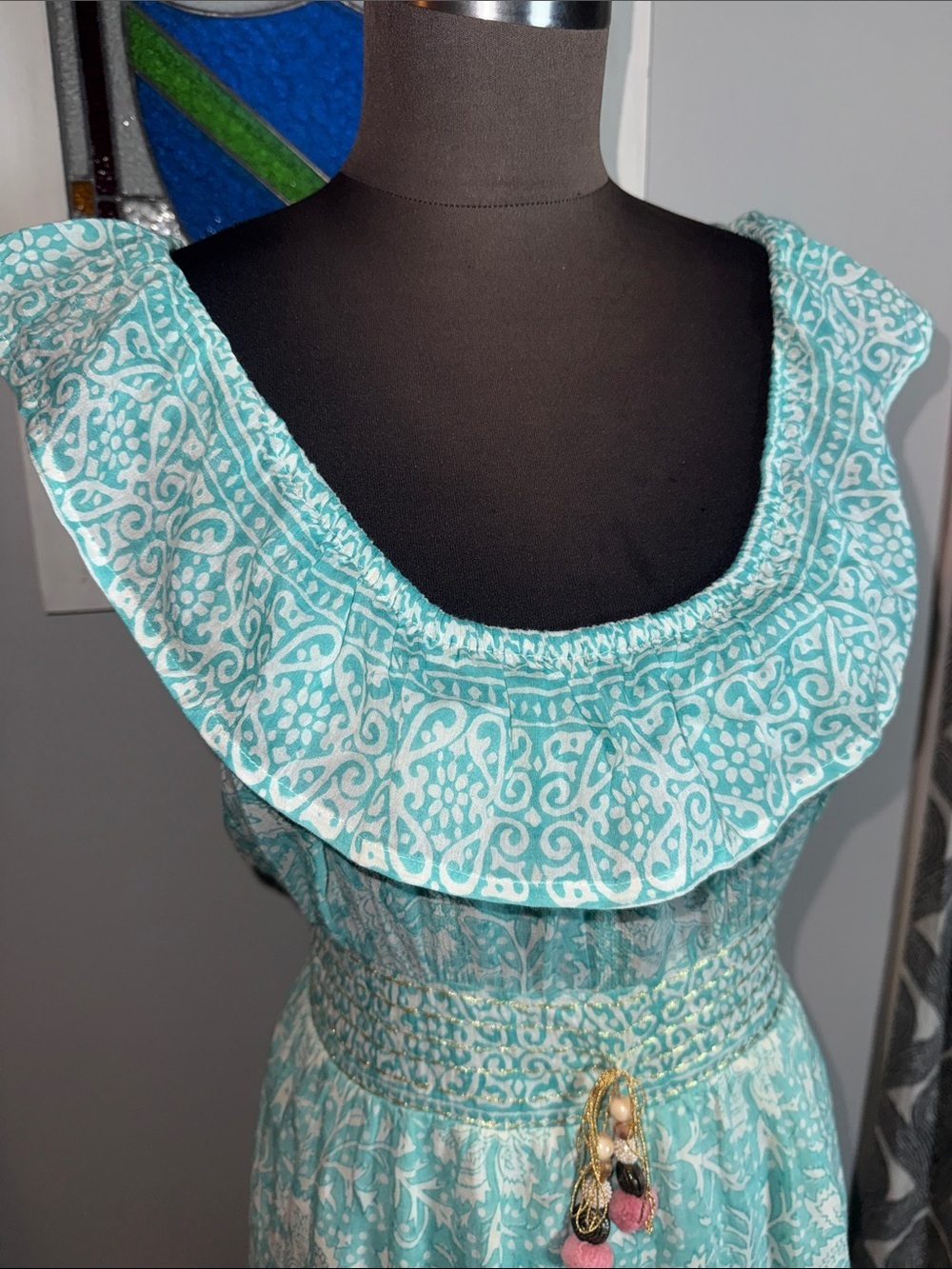 Bell by Alicia Bell Turquoise & White Floral Paisley Midi Dress - Size XS - Picture 3 of 10
